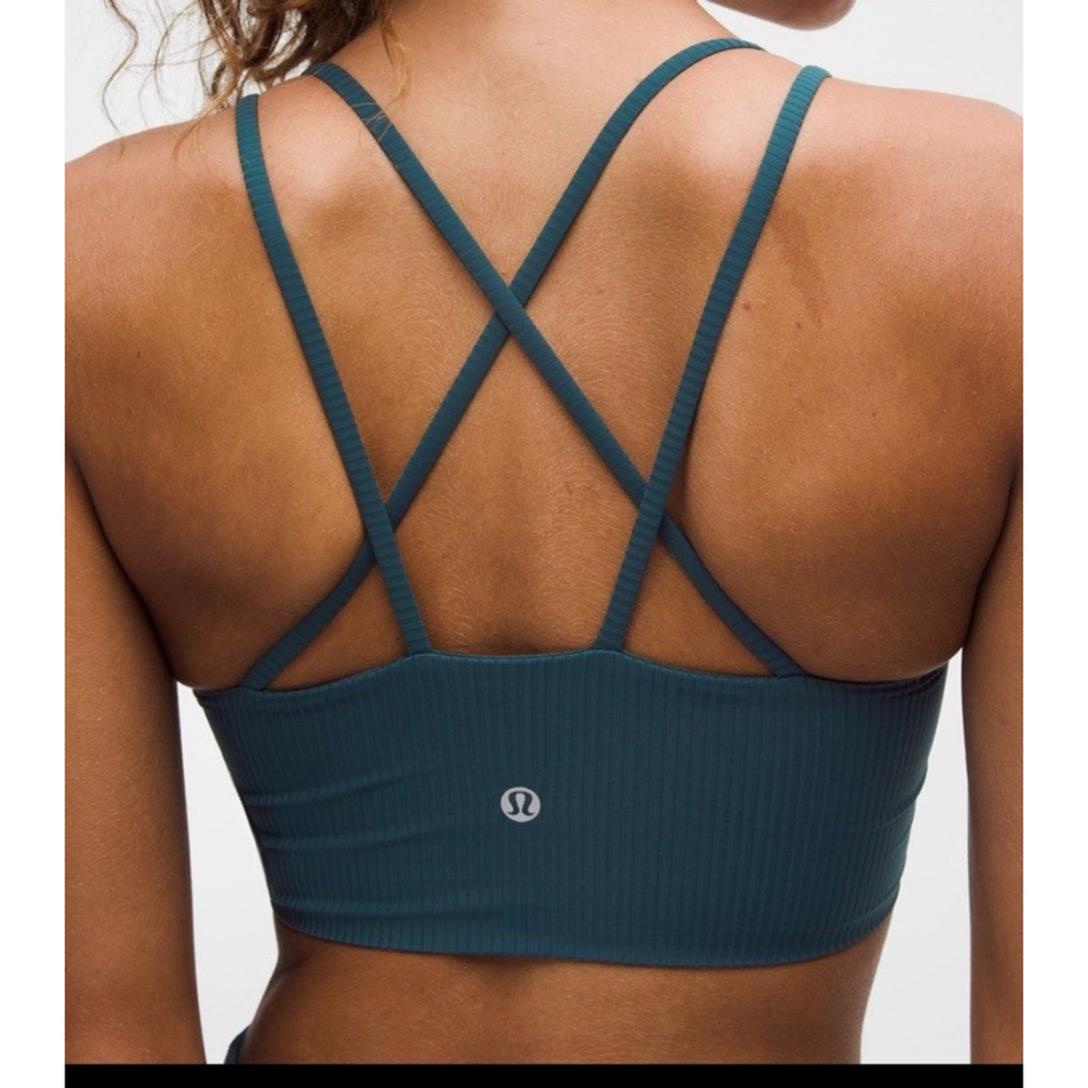 LULULEMON CLOUD LONGLINE BRA B/C RIBBED INDOCHINE BLUE GREEN SIZE 10 NWT PTP 15”